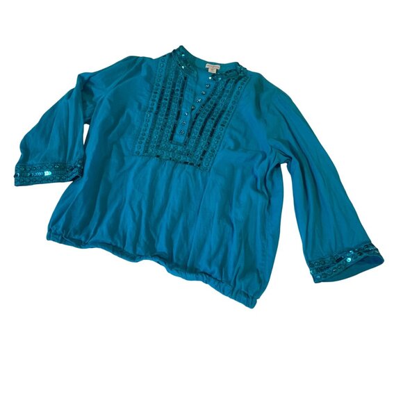 Jaclyn Smith Tops - Jaclyn Smith Womens Large Teal Embellished Cotton Blouse
